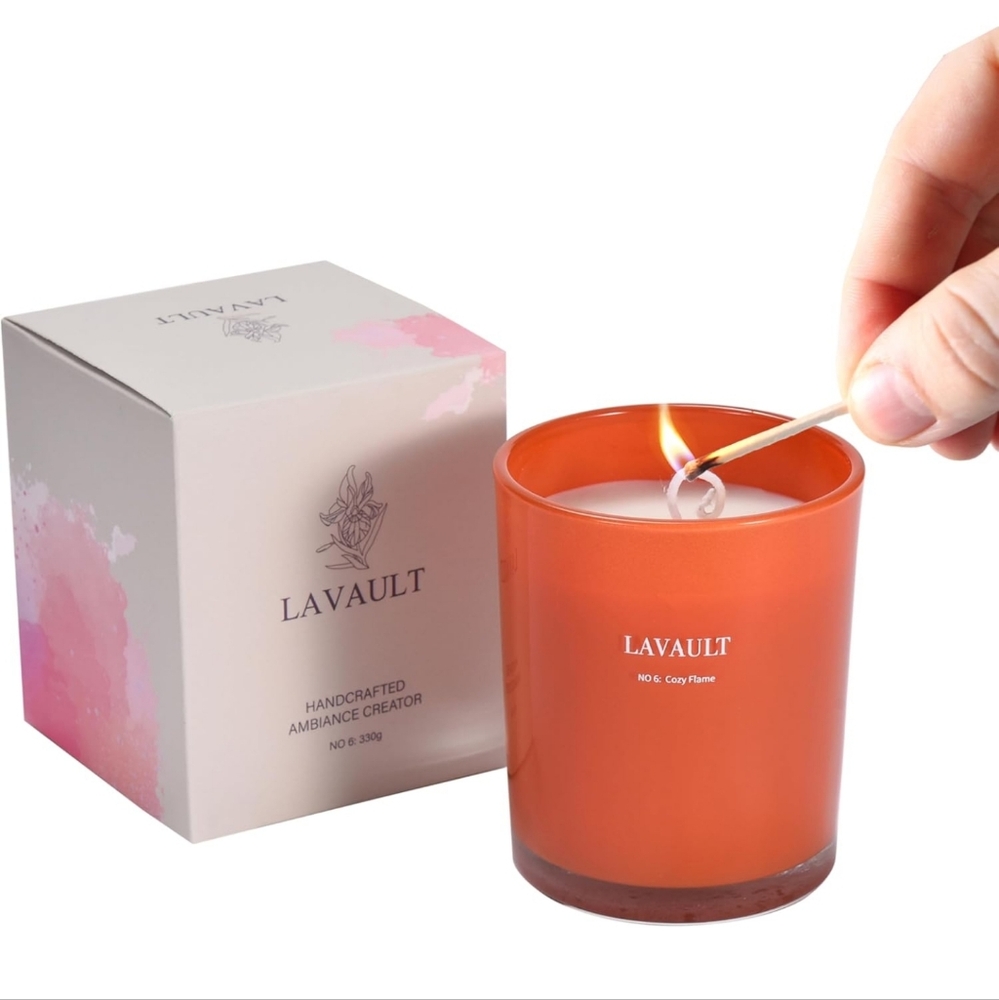 LaVault Handcrafted Ambience Creator Cozy Flame Scented Candle Orange